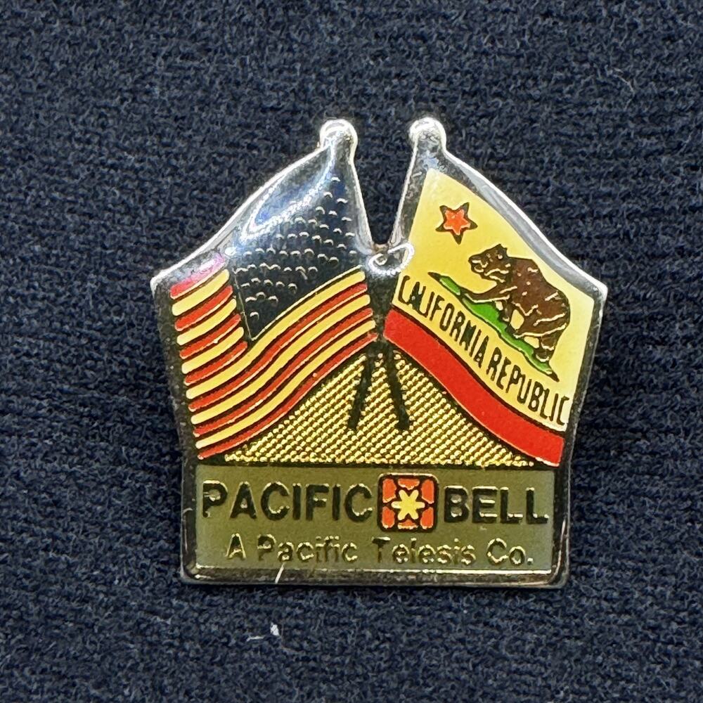 PACIFIC BELL Telesis Pin Telephone Co California US Flag Metal Lapel Hat Pin